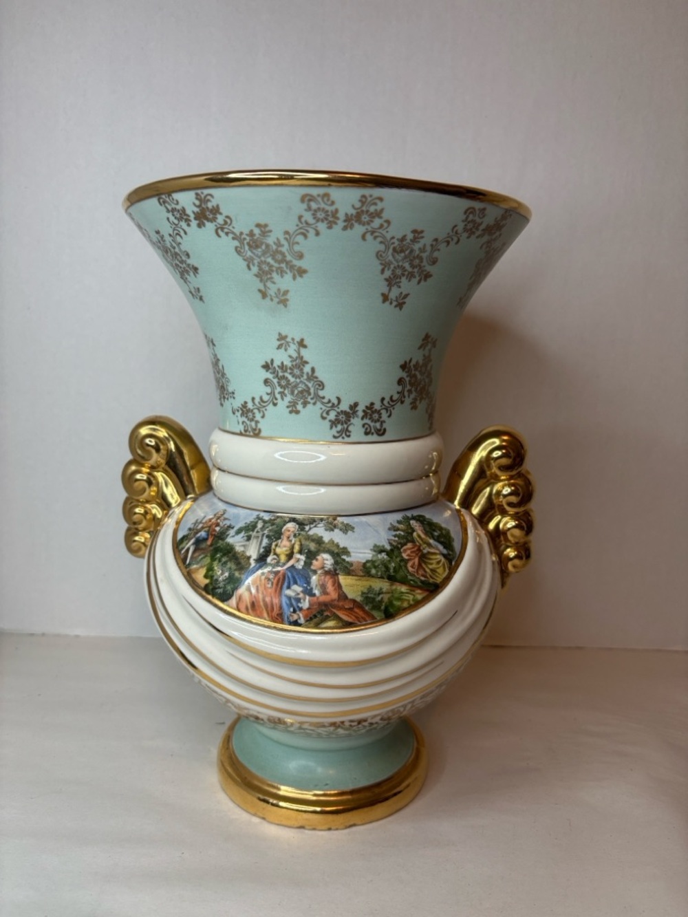 Abingdon Decorative Pottery Vase in Mint and Gold Accents